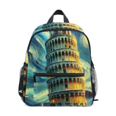 Imagem de GAIGEO Tower Pisa Starry Night Backpack for Kids 10x4x12 In, Boys Toddler Backpack with Water Bottle Pockets, Whistle Buckle