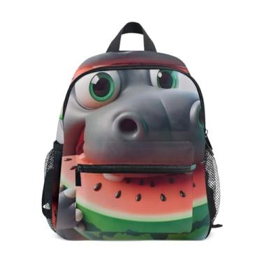 Imagem de GAIGEO Funny Hippo Watermelon Cute Toddler Backpack with Whistle, Adjustable Chest Strap, Boys School Backpack Lightweight & Compact for Ages 3-8