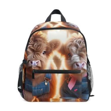 Imagem de GAIGEO Highland Cows Cute Animal Kids Mini Backpack Kids School Backpack for Girls with Front Pocket, Safety Whistle for Ages 3-8