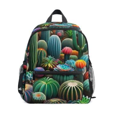 Imagem de GAIGEO Colorful Succulents Cactus Mini Backpack for Kids 10x4x12 In, Girls Mini Backpack with Water Bottle Pockets, Whistle Buckle