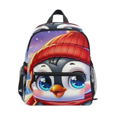 Imagem de Cute Cartoon Penguin Simple Modern Kids Backpack with Whistle, 2 Bottle Pockets, Lightweight, Pre School Backpack 10x4x12 In, for Ages 3-8