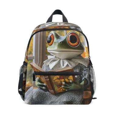 Imagem de GAIGEO Cute Lady Frog Funny Mini Backpack for Kids with Whistle, 2 Bottle Pockets, Lightweight, Toddler Travel Backpack 10x4x12 In, for Ages 3-8