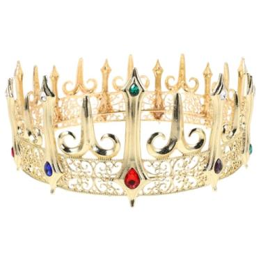 Imagem de CALLARON Coroa King para homens, coroa de liga gótica com strass, acessório de cabeça de fantasia medieval de 17,5 cm para cosplay, festas à fantasia, baile, Halloween e adereço de foto