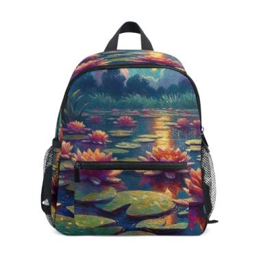 Imagem de GAIGEO Waterlily Monet Painting Backpack for Baby with Whistle, 2 Bottle Pockets, Lightweight, Girls Backpack Elementary School 10x4x12 In, for Ages 3-8