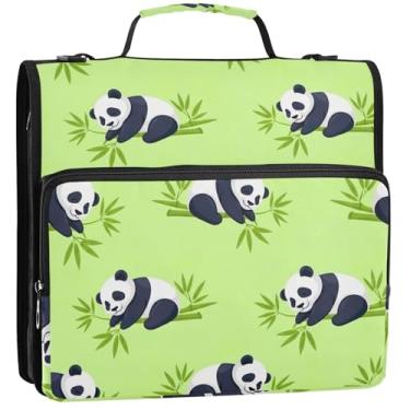 Imagem de Work 3 fichários de 3,8 cm anel D fofo desenho animado pandas ramos verde zíper pasta organizador carteira de armazenamento caixa com alça fichário com alça bolsa de ensino médio, 34,5 x 31,5 x 9 cm
