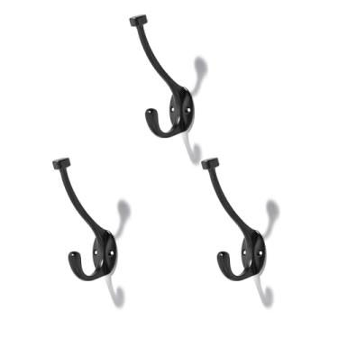 Imagem de CABDM O pacote com 3 ganchos para casacos resistentes são adequados para sobretudos, chapéus, chaves/bolsas/roupões de banho, e os ganchos pretos foscos são adequados para uso doméstico e comercial