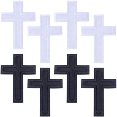 Imagem de OIIKI 8 peças de adesivos cruzados, aplique bordado com cruz cristã, costura em remendo, decoração faça você mesmo, tecido reparador para roupas, camisa jeans, chapéu, jaqueta, mochila - preto e