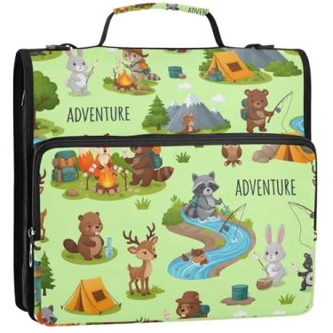 Imagem de Fichários fofos de animais da floresta, raposas, 3 anéis, 3 anéis, organizador de fichários escolares com alça de ombro, vários bolsos, pasta grande, 34,5 x 31,5 x 9 cm