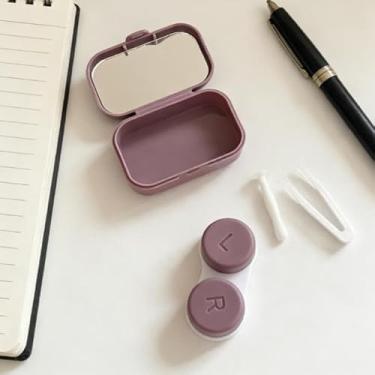 Imagem de Estojo para lentes de contato – Suporte de lente de contato portátil minimalista, caixa de armazenamento com compartimento duplo estilo INS para uso diário (roxo)