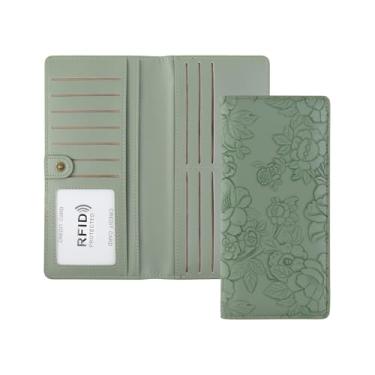 Imagem de AdiStylinno Carteiras femininas, ultrafina, com bloqueio de RFID, carteira feminina de couro PU fina com porta-cartões com bolso com zíper para moedas (verde)