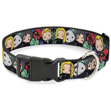 Imagem de Coleira de animal de estimação O Mundo Mágico de Harry Potter, fivela de plástico para coleira de cachorro, personagens e ícones da casa de Harry Potter Chibi Sonserina, 28 a 40 cm de largura