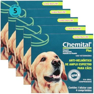 Imagem de Chemital Plus Com 4 Comprimidos Chemitec Vermífugo Para Cães Kit Com 5 Cx
