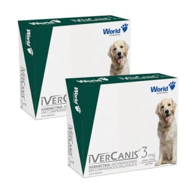 Imagem de Kit 2 Caixas Ivercanis Comprimido 3mg Antiparasitario Cães Controle Carrapato Pulgas Sarna