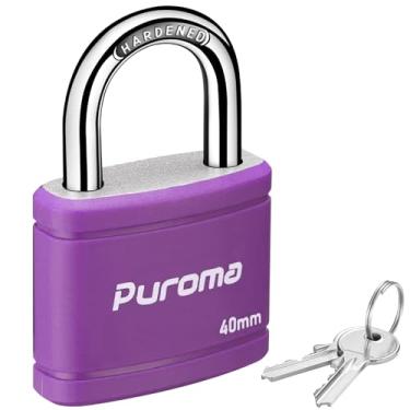 Imagem de Puroma Cadeado com chave com 2 chaves iguais, trava de armário de 2,9 cm 40 mm Fechaduras resistentes para armário de ferrolho de portão, caixa de ferramentas de armário escolar e academia (roxo)