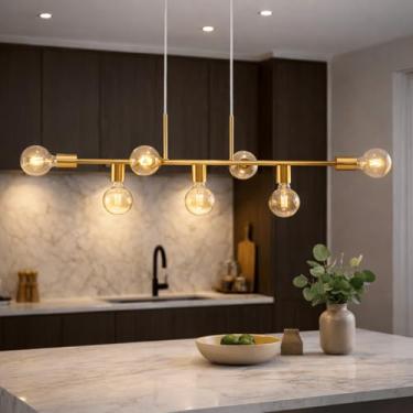 Imagem de Luminária de Teto Pendente Ciciliano 7 Lâmpadas para sala salão cozinha e comercio (Estilo Jabuticaba) (Dourado Verniz)