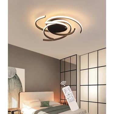 Imagem de Luminária de teto LED moderna para sala de estar, com intensidade ajustável e controle remoto. Ideal para quarto, cozinha, escritório e sala de jantar. Cor preta, 56 cm.