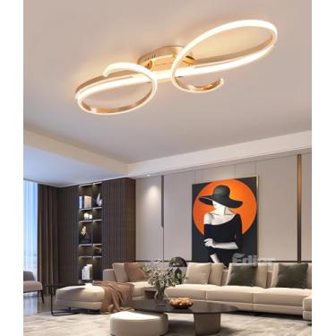 Imagem de Luminária de teto regulável com controle remoto, moderna, em LED, para sala de estar, quarto, sala de jantar e cozinha (banhada a ouro, 80 cm)