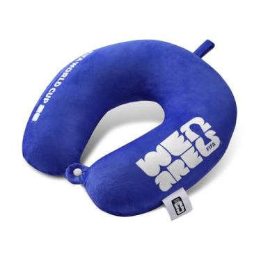 Imagem de FIFA Almofada de pescoço para viagem da Copa do Mundo 2026, azul, espuma viscoelástica 100% pura, travesseiro de avião para viagem, carro, casa, escritório, capa lavável (azul)
