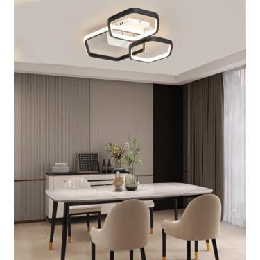 Imagem de Luminária de teto LED moderna para sala de estar, com intensidade regulável, controle remoto e opção de iluminação ideal para quarto, restaurante ou sala de estar (preta, 3 lâmpadas).