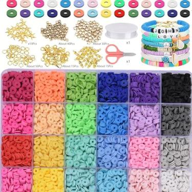 Imagem de 6000 contas de argila de polímero planas, kit de pulseiras DIY - 24 cores preppy, adequado para acessórios de amizade e fabricação de joias, incluindo materiais de artesanato pendentes (com