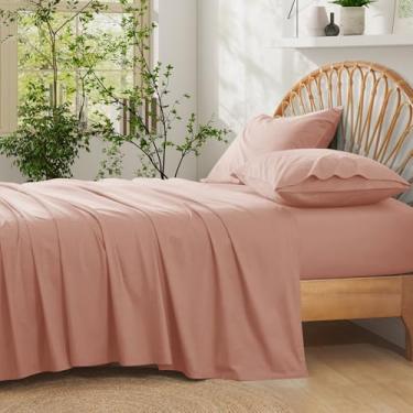 Imagem de Entisn Jogo de cama king size de algodão puro, 4 peças, bolso profundo de 40,6 cm, conjunto de lençóis de algodão sólido com elástico em toda a volta para um ajuste confortável, roupa de cama de