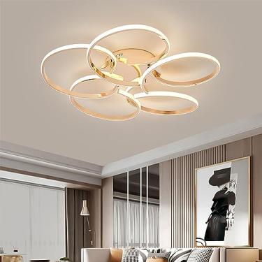 Imagem de Luminária de teto LED moderna, com intensidade regulável e controle remoto. Design elegante e criativo, em metal, ideal para sala de estar e quarto.