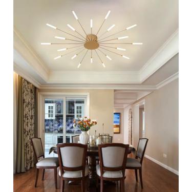 Imagem de Luminária de teto LED moderna para sala de estar, com intensidade ajustável e controle remoto. Design criativo com efeito de fogos de artifício, na cor preta, ideal para quarto, sala de esta