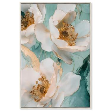 Imagem de Art Remedy Arte floral pastel com halo em tela dourada, moldura prateada, 40,6 cm x 61 cm