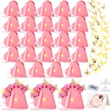 Imagem de Fullhawl 24 conjuntos de caixas de presente de flores em formato de coração para dia dos namorados com 72 borboletas douradas, 100 broches de flores e 24 cartões comemorativos para chá de panela