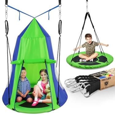 Imagem de SereneLife Balanço de barraca suspensa infantil de 101,6 cm, pires para uso externo com alças de corda (verde), grande