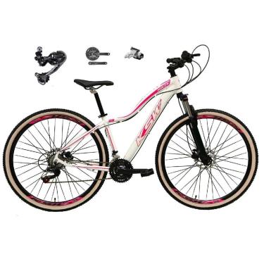Imagem de Bike Feminina Aro 29 KSW Mwza 27v Shimano Deore e Altus Freio Hidráulico Garfo com Trava Bege-Feminino