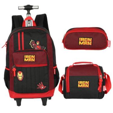 Imagem de Kit Mochila Lancheira Estojo Escolar Hulk Iron Man Avengers - Luxcel, 