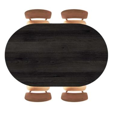 Imagem de SPLINDO Toalha de mesa oval de grão de madeira com borda elástica toalhas de mesa pretas laváveis para decoração de festa de fazenda, adequada para mesas de 106 x 152 cm, estilo 18
