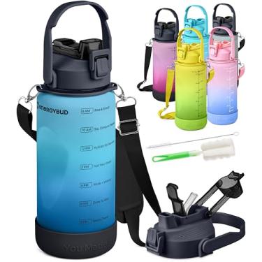 Imagem de EnergyBud Garrafa de água de meio galão com canudo | Eastman Tritan Material: Seguro para alimentos | Seguro para lava-louças, sem BPA, BPS, DEHP | Jarro com tampa 6 em 1 | Garrafa de água à prova de