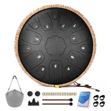 Imagem de Natraldrum Tambor de língua de aço, bateria de 33 cm com 15 notas, instrumentos de bateria manual em C para crianças e adultos, bateria de aço com musicbook, marretas de bateria e bolsa de transporte