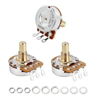 Imagem de Banworks Latão A250K+B250K M8 Rosca métrica de tamanho completo Potenciômetros de eixo sólido 2A1B Eixo curto (comprimento de 15 mm) Potenciômetros cônicos de áudio e linear para Epiphone Les Paul LP