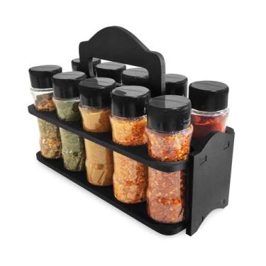 Imagem de Porta Tempero com Alça + 10 Potes  de Plástico para Tempero 130ml + Et