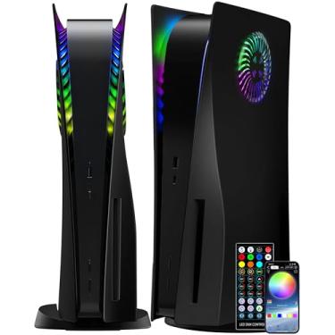 Imagem de Joso Capa de placa frontal com faixa de luz LED RGB para PS5 Disc Edition, ABS anti-arranhões à prova de poeira capa de placa frontal com aberturas de ventilador, sincronização de música com 8 cores +