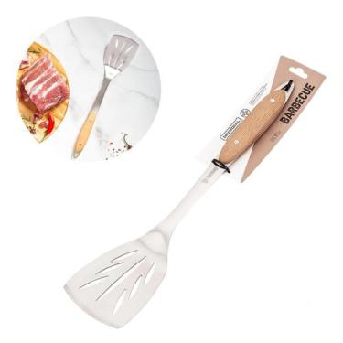 Imagem de Espátula para Churrasco ou Chapa Aço Inox e Madeira Profissional Hercu