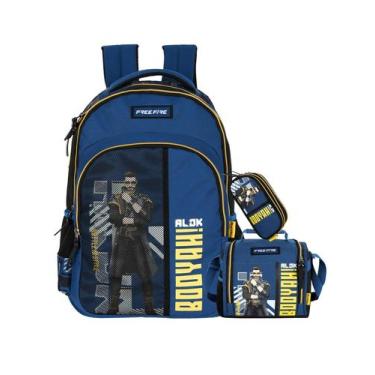 Imagem de kit Free Fire Mochila Costas + Lancheira Térmica + Estojo, Azul