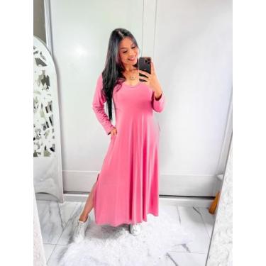Imagem de Vestido gola V manga longa com bolço e fenda lateral  - Mk Modas, Rose