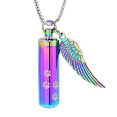 Imagem de mingkejw Colar de urna cilíndrica para cinzas, estampa de pata, joias de cremação, colares de memorial de aço inoxidável, suporte de cinzas para animais de estimação humanos, joia de lembrança com