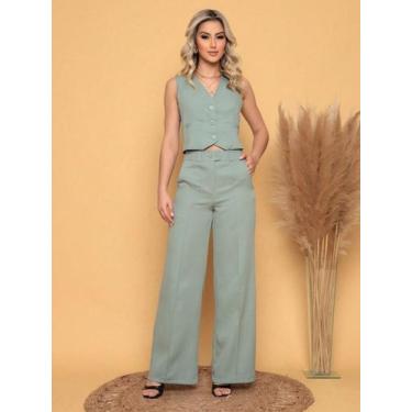 Imagem de A-Lows A&L Conjunto De Alfaiataria Feminino Colete   Calça Pantalona R