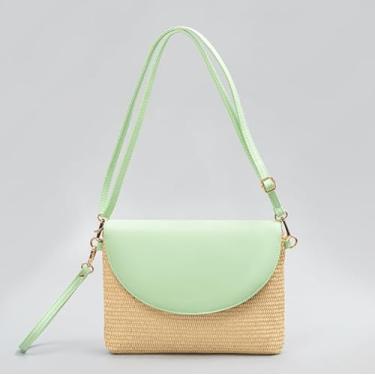 Imagem de Bolsa de ombro de palha feminina de palha tecida à mão bolsa tiracolo de palha envelope de praia de verão, Verde claro