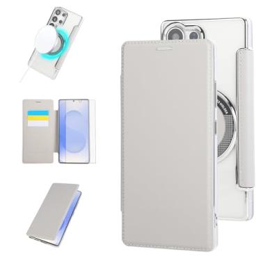 Imagem de Asuwish Capa de celular para Samsung Galaxy S25 Ultra 5G com protetor de tela magnético de vidro temperado e suporte para cartão MagSafe RFID Flip S25Ultra 25S S 25 25Ultra 6.9 2025 feminino masculino