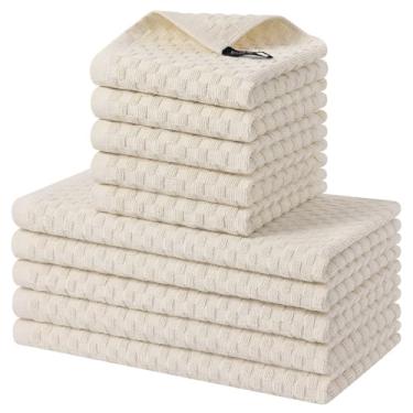 Imagem de Homaxy Conjunto de toalhas de cozinha e panos de prato 100% algodão, 30 x 30 x 63 cm, conjunto de 10 panos de prato felpudos a granel, toalha de mão super macia e absorvente com laço para pendurar
