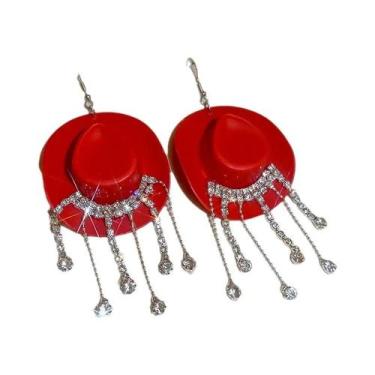 Imagem de Brincos De Chapéu De Cowboy Com Franjas De Strass Brilhantes Para Mulh
