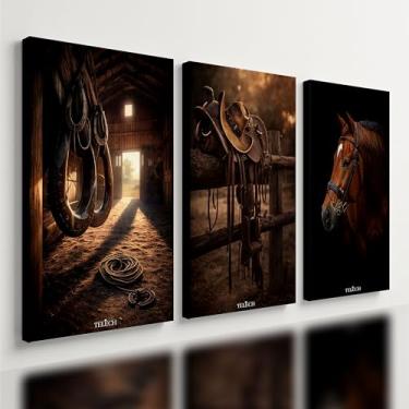 Imagem de Kit3 Quadro Decorativo Rancho Cavalo Fazenda Estábulo Quarto Qualidade Premium (28x20cm)