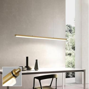 Imagem de Lustre LED Pendente Branco Quente 3000K Linear para Cozinha, Ilha ou Mesa de Jantar - Moderno para Sala de Jantar, Sala de Estar, Bar ou Escritório - Cúpula Branca com Altura Ajustável (Dour
