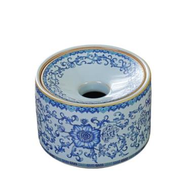 Imagem de KEG801302 Cinzeiro de cerâmica redondo simples para uso doméstico na sala de estar ou no escritório com tampa e cinzeiros de design de porcelana azul e branca